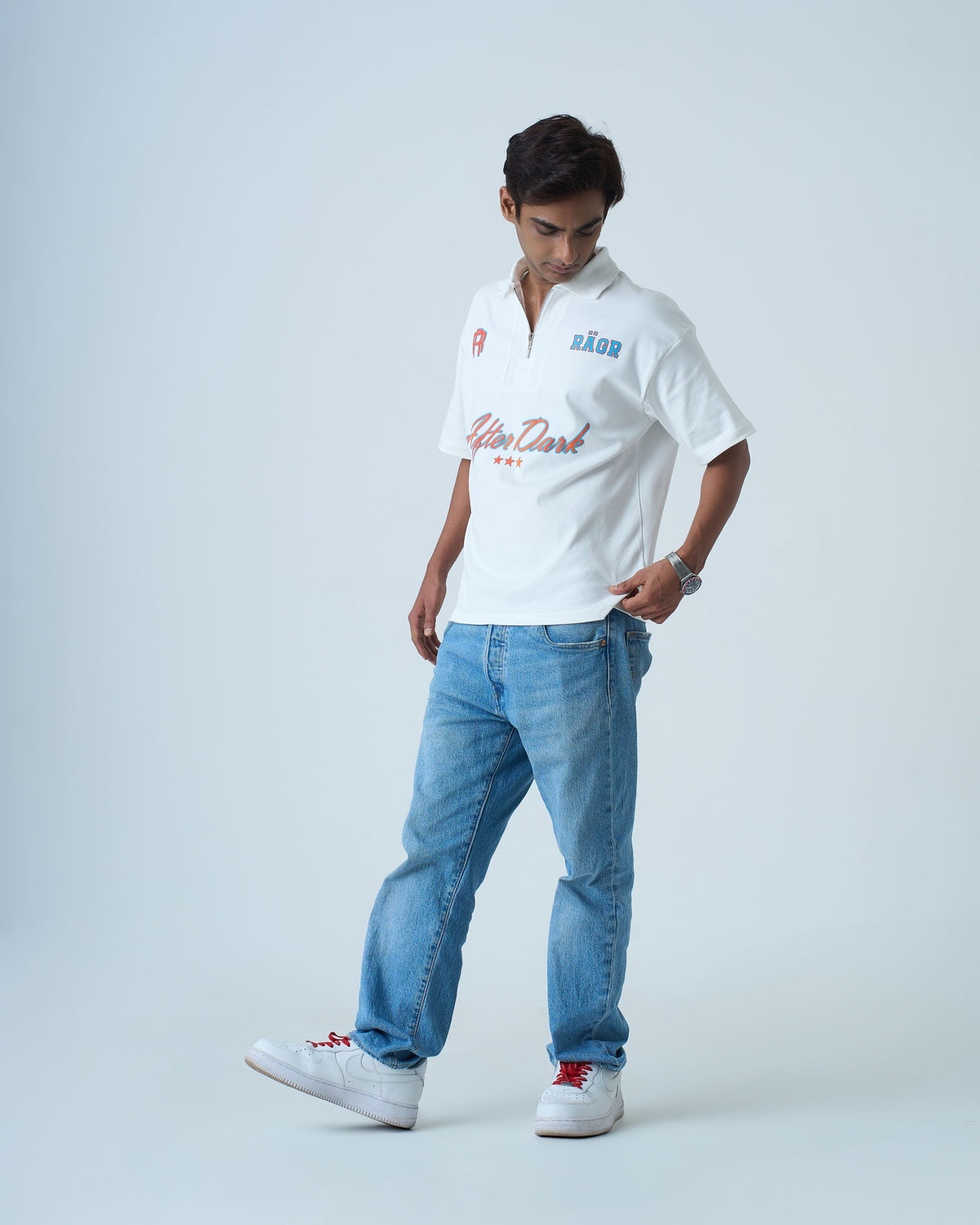 After Dark Polo T Shirt- White