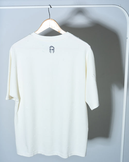 Distressed T Shirt- Cream
