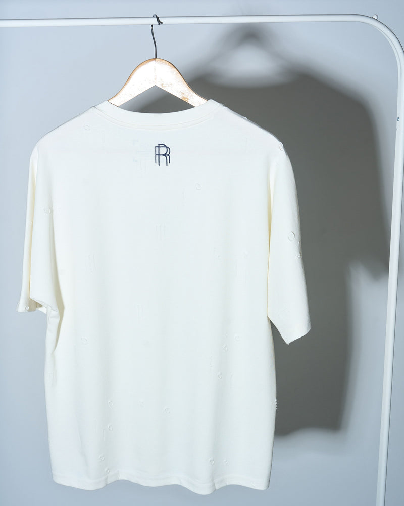 Distressed T Shirt- Cream