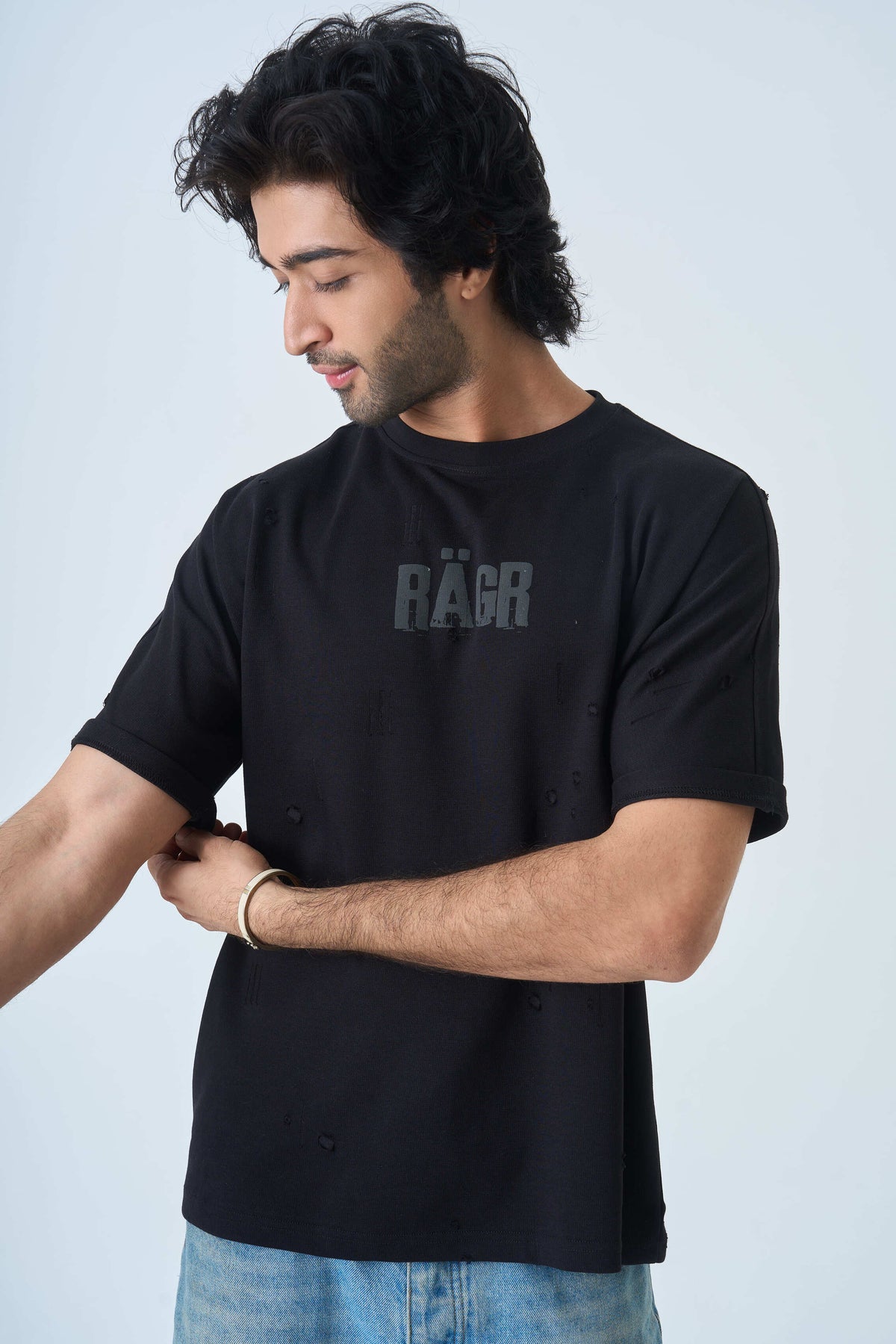 Distressed T Shirt- Black