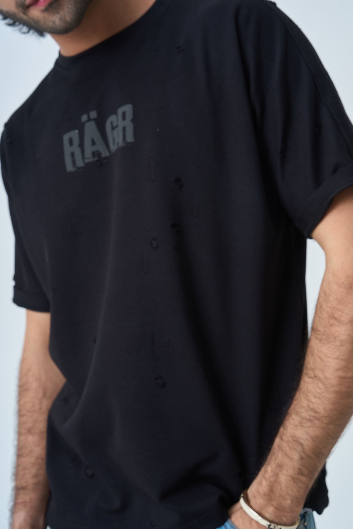Distressed T Shirt- Black