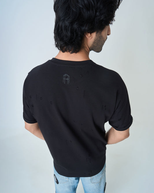 Distressed T Shirt- Black