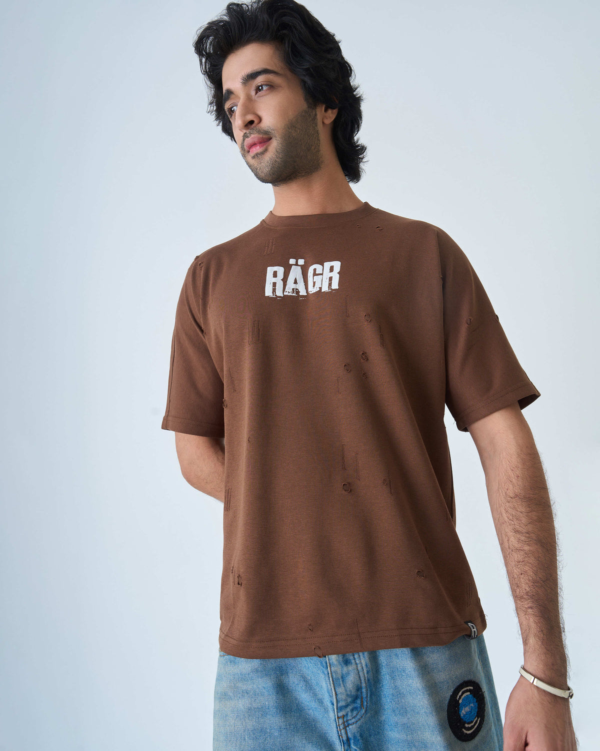 Distressed T Shirt- Brown