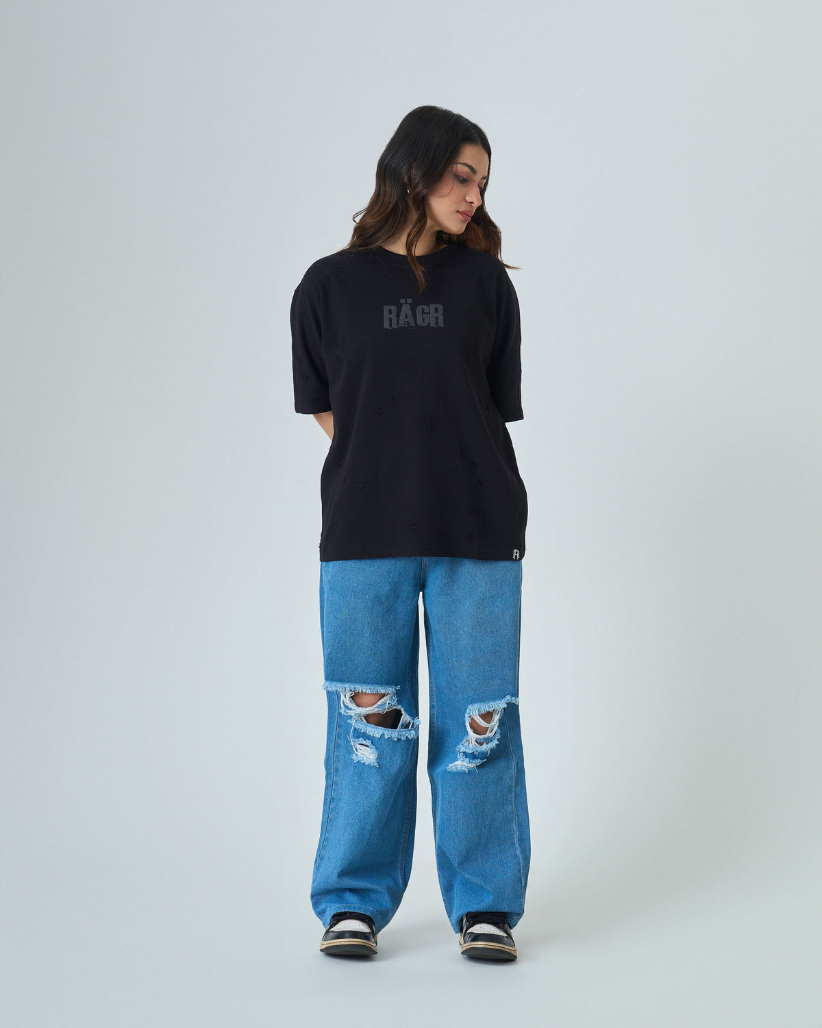 Distressed T Shirt- Black
