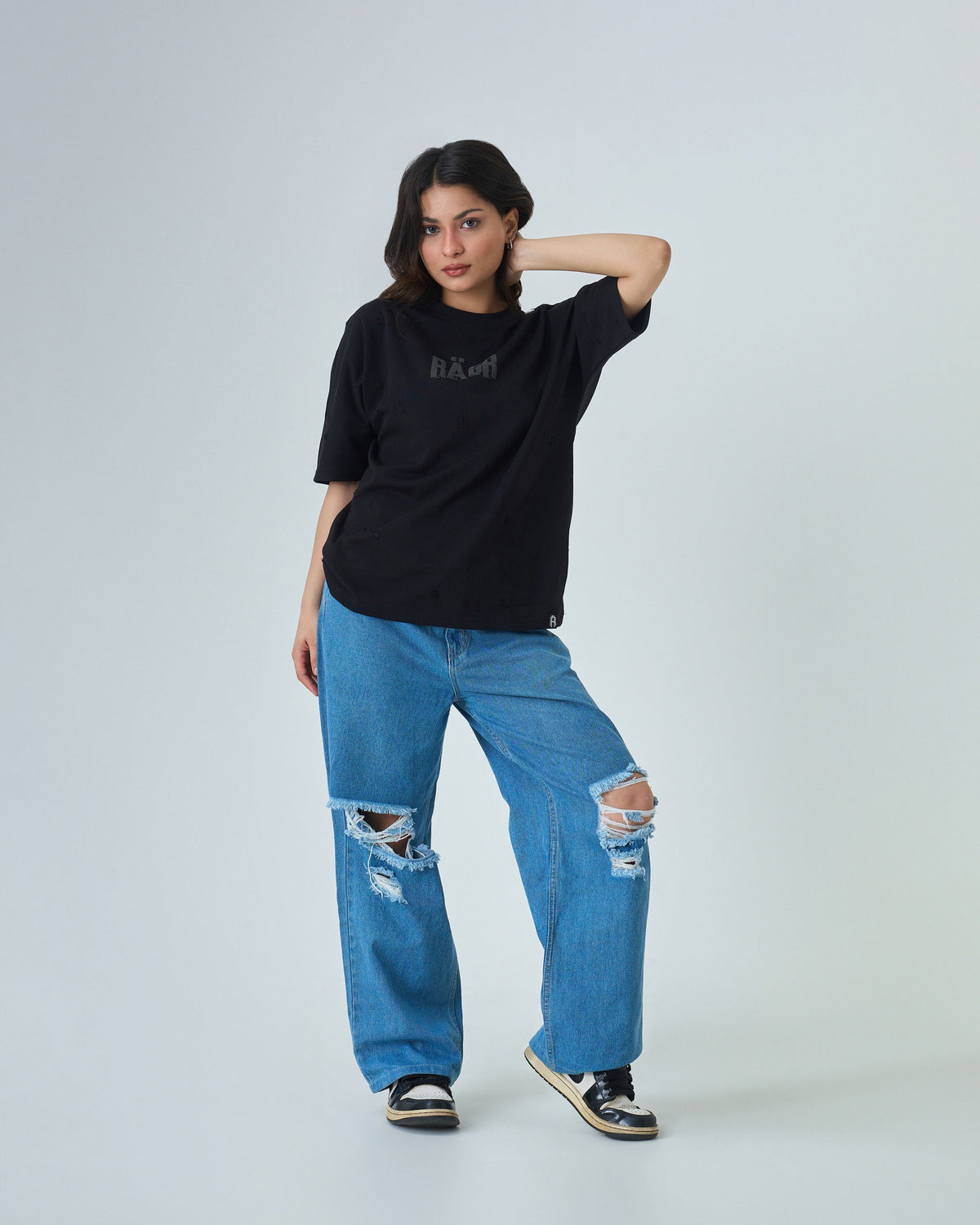 Distressed T Shirt- Black