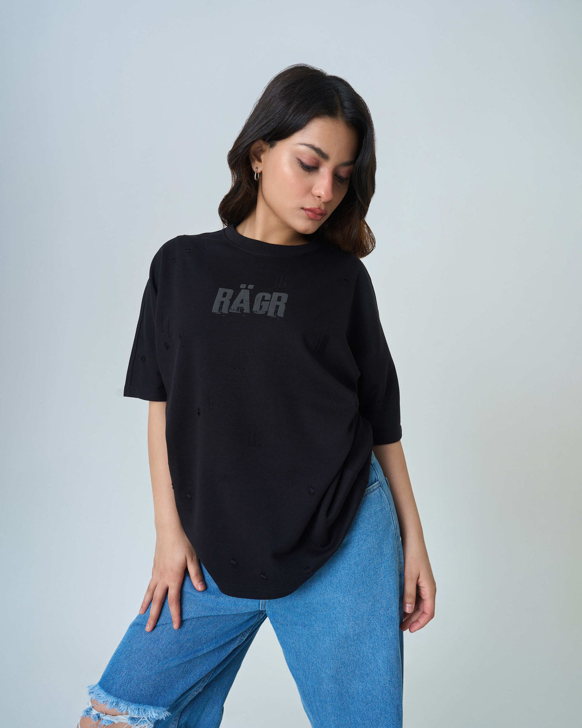 Distressed T Shirt- Black