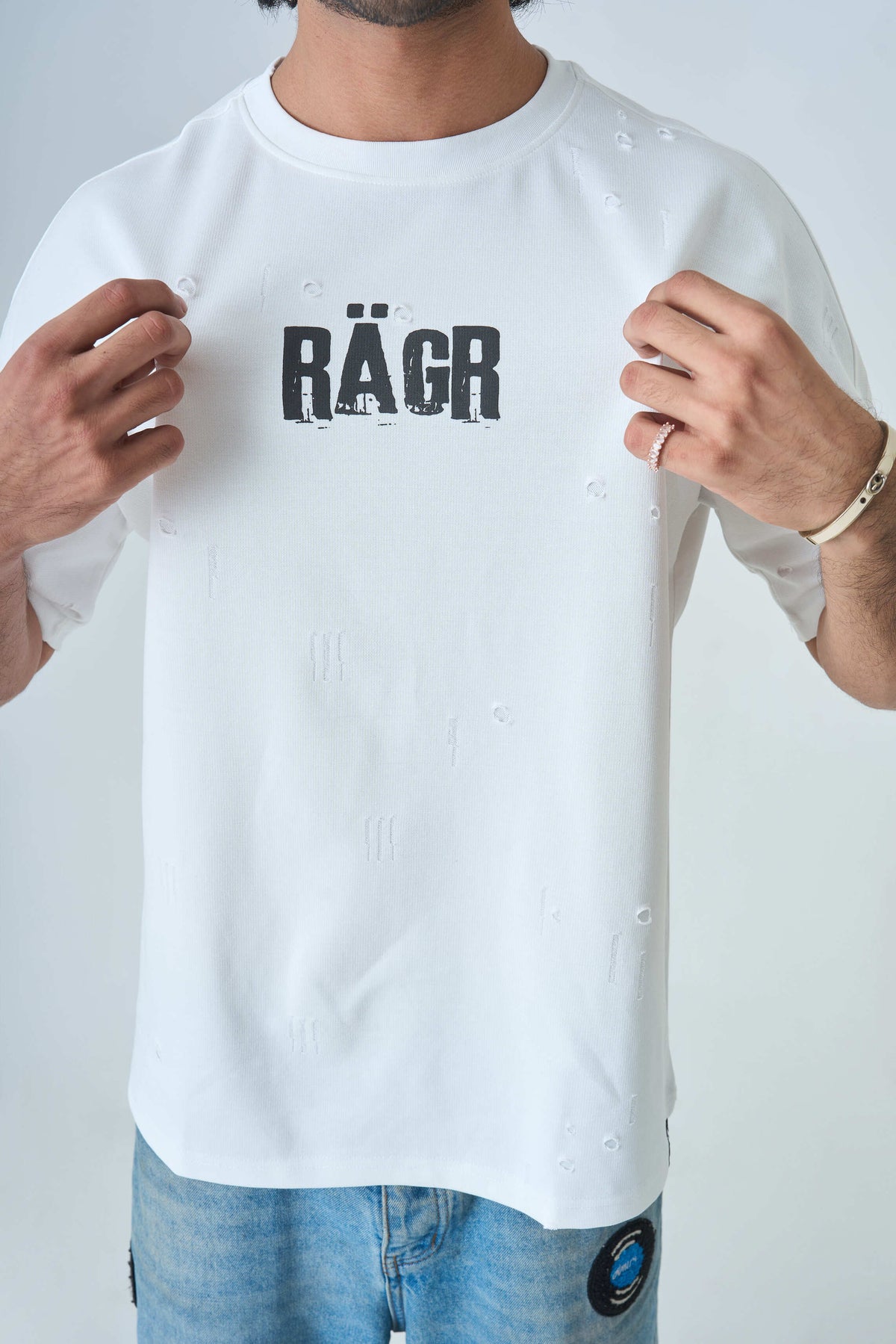 Distressed T Shirt- White
