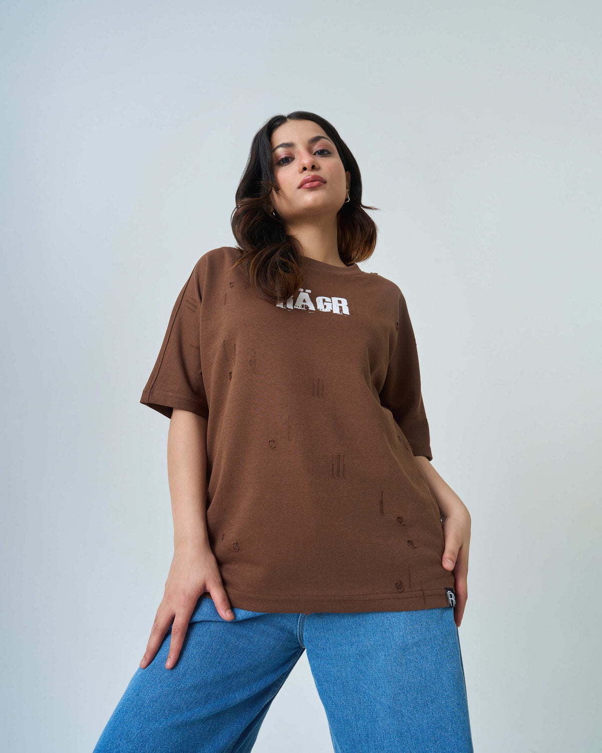 Distressed T Shirt- Brown