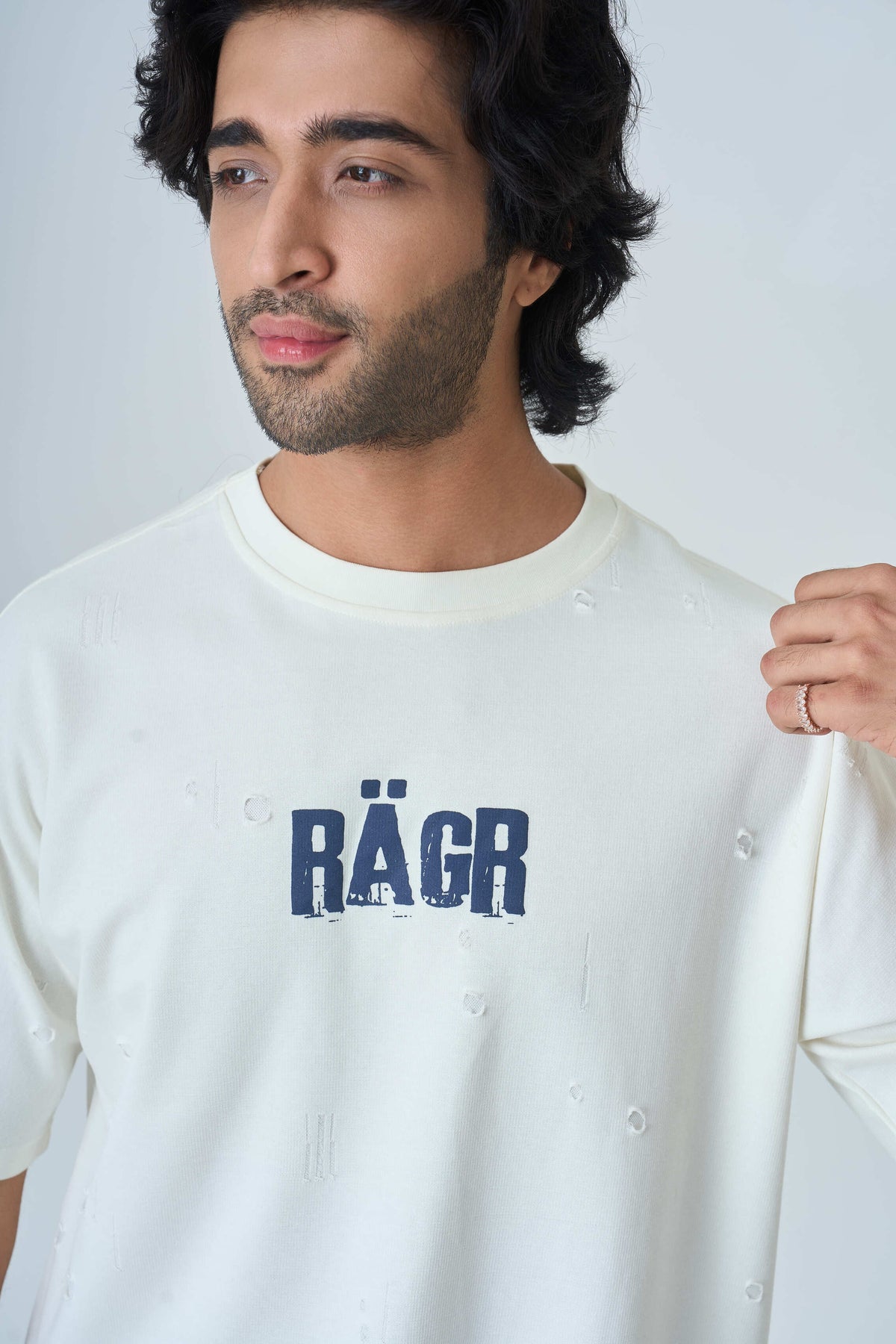 Distressed T Shirt- Cream