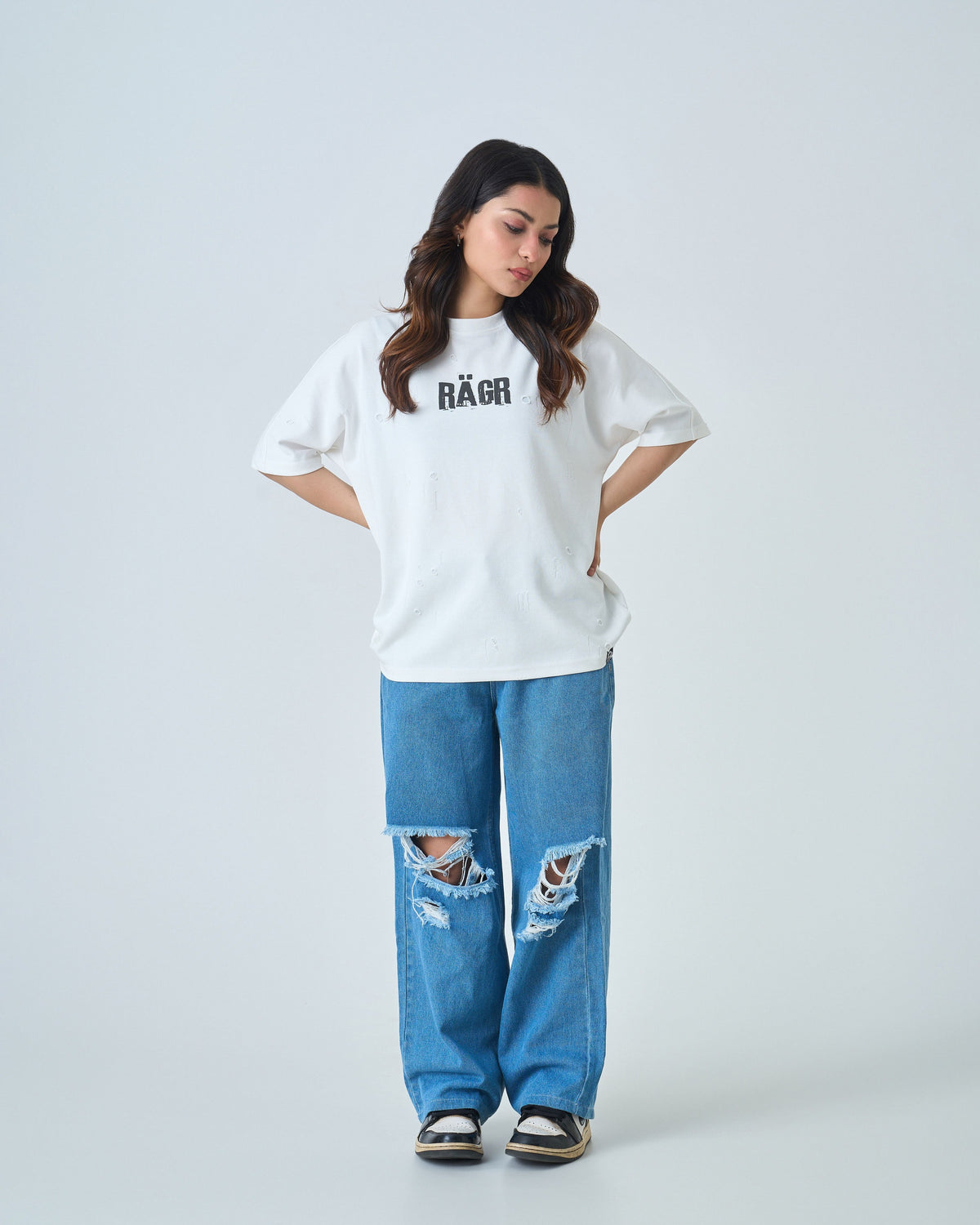 Distressed T Shirt- White