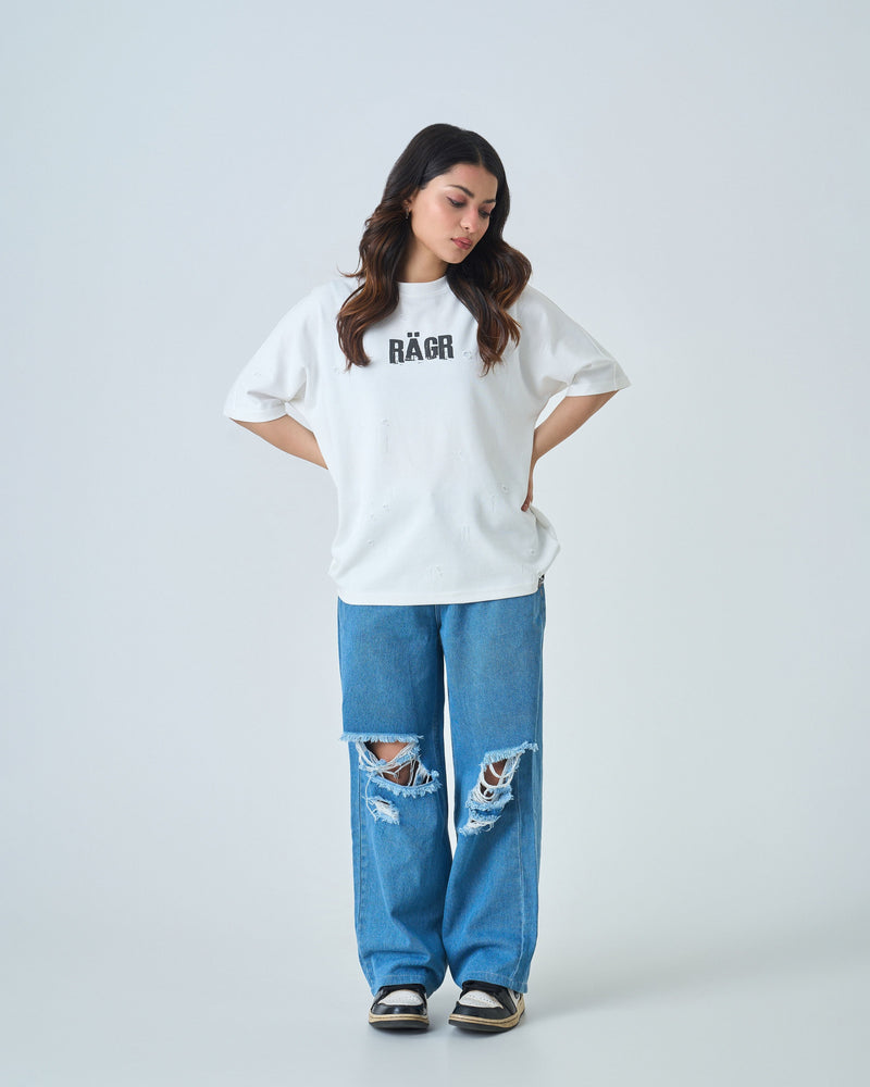 Distressed T Shirt- White